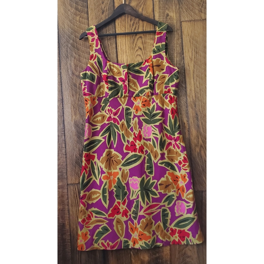 Talbots linen blend floral tropical dress size 16 green multi